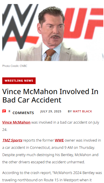 Vince McMahon’s wild crash in Connecticut