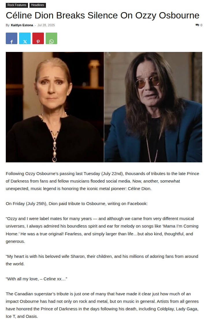 Céline Dion’s Unexpected Ozzy Tribute 🕯️