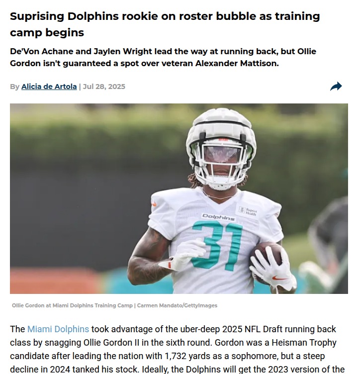 Rookie shakeup at Dolphins training camp