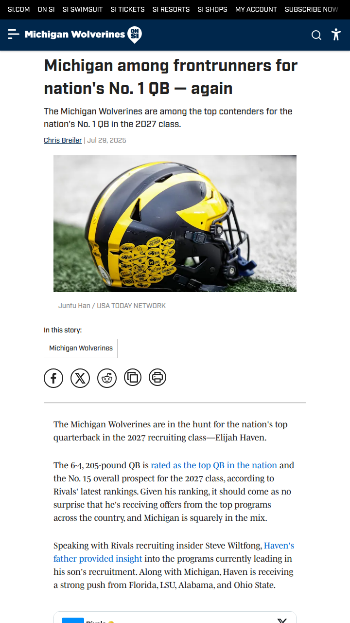 Wolverines Eye Top QB: Haven vs. Buckeyes?