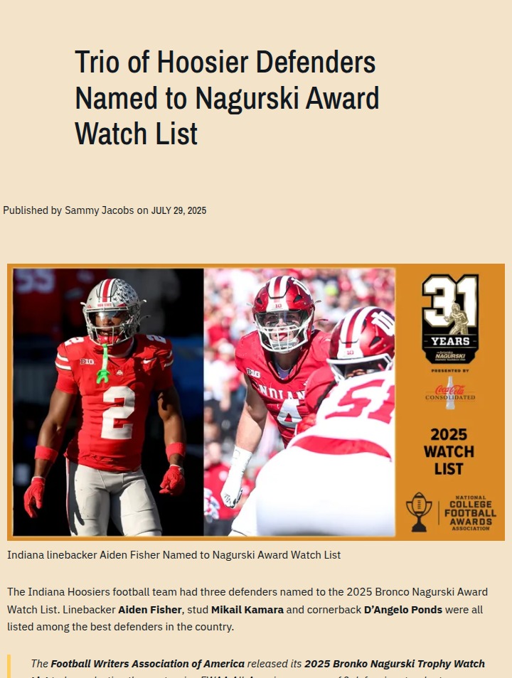 Hoosier D-Line: Nagurski Watch List Surprise