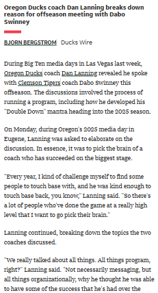 Lanning Taps Dabo for Ducks' Next Step