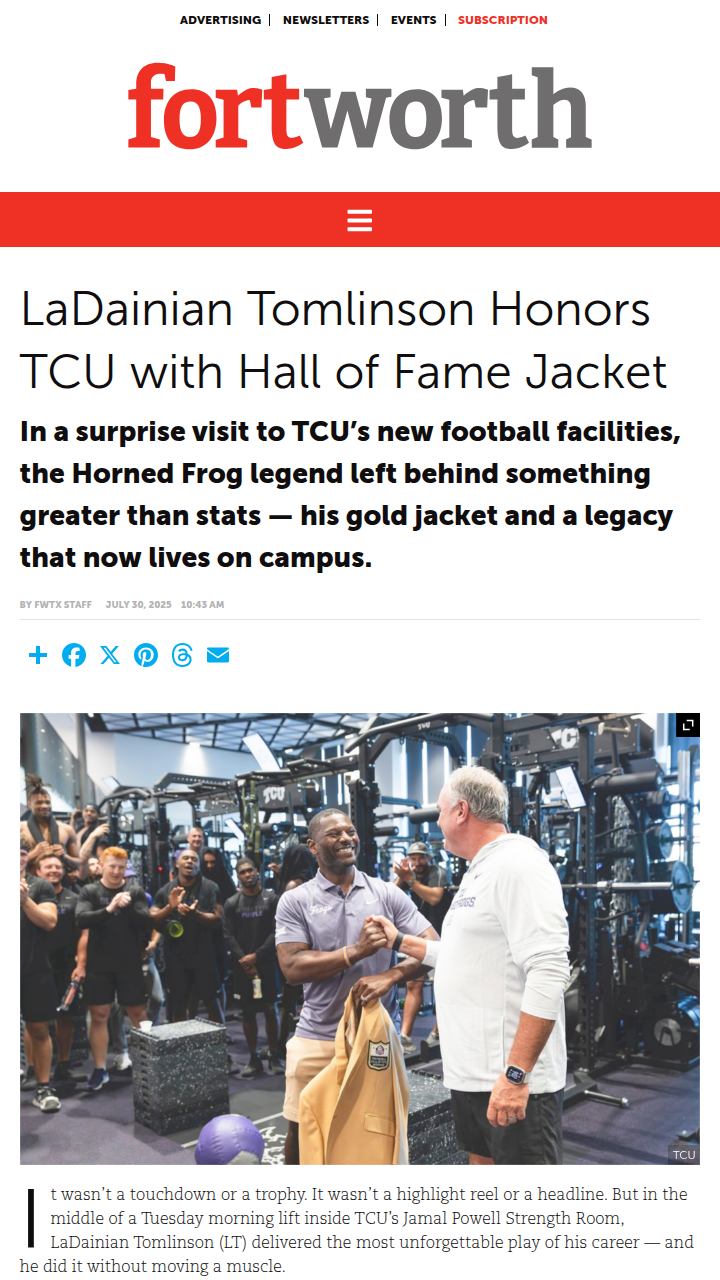 LaDainian Tomlinson’s gold jacket stays at TCU