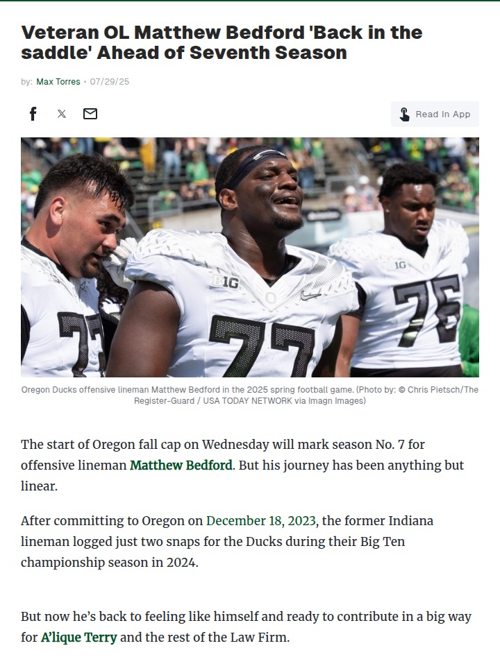 Oregon’s O-line gets a big boost from Bedford