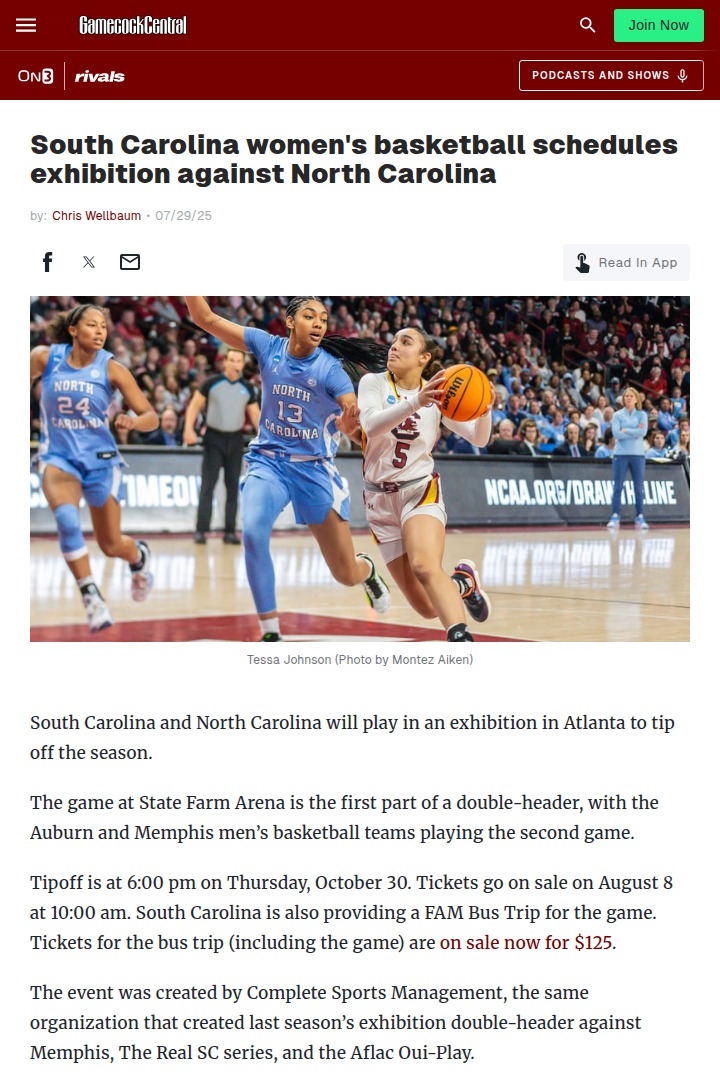 Gamecocks vs Tar Heels: Atlanta showdown set