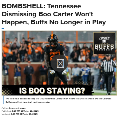 Vols keep Boo Carter, Deion Sanders out