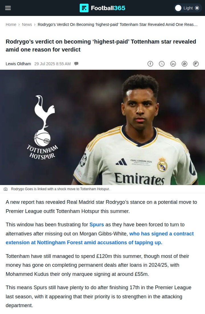 Rodrygo Snubs Spurs for Bigger Ambitions?