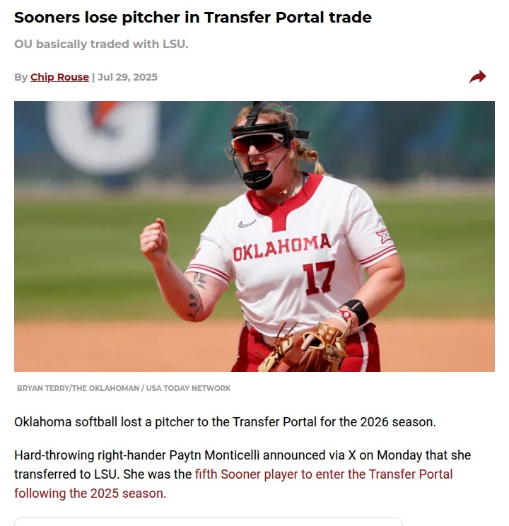 Sooners, LSU swap star pitchers in transfer shakeup