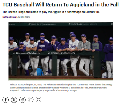 TCU vs Texas A&M: Fall baseball showdown returns