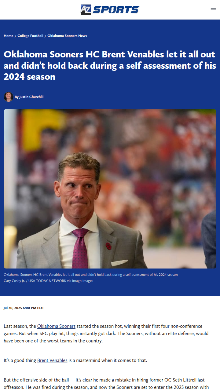 Brent Venables gets real about Sooners’ future
