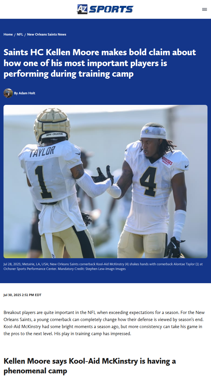 Kool-Aid McKinstry turning heads at Saints camp