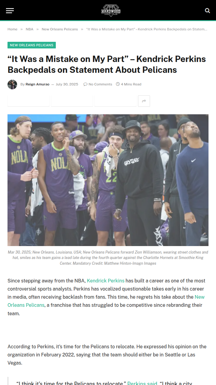 Perk Walks Back Pelicans Relocation Take