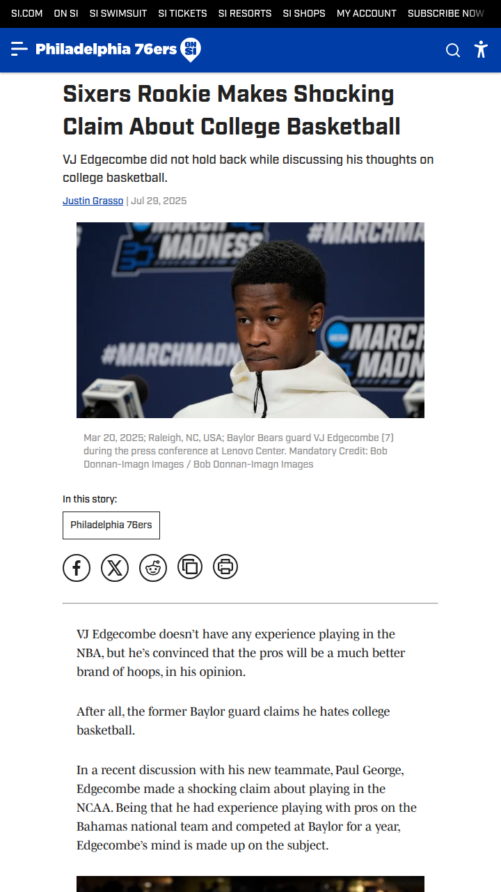 Edgecombe Calls Out NCAA Hoops