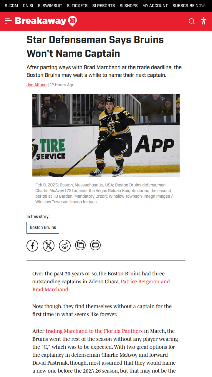 Bruins enter new era with no captain