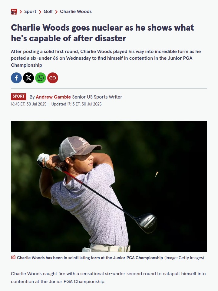 Charlie Woods Drops a 66 Bomb at Junior PGA