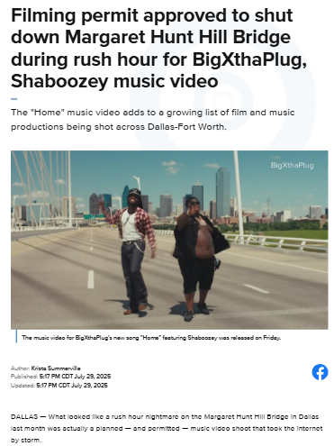 Dallas bridge turned into a music video set