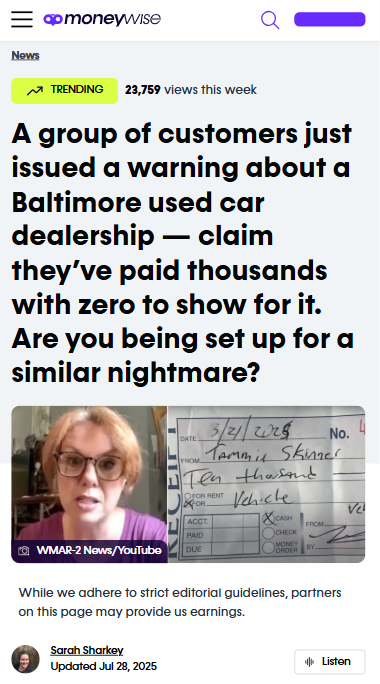 Baltimore car buyers warn: Don’t get burned