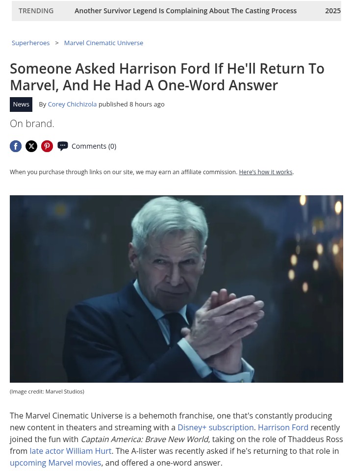 Harrison Ford’s Marvel Future? “Nope.” 😂