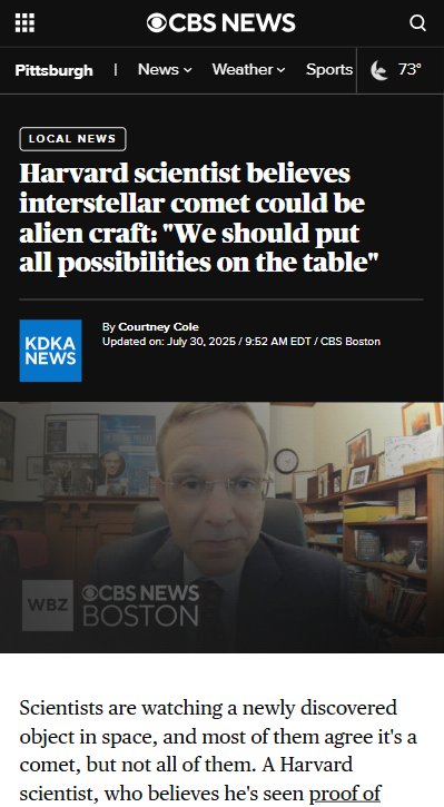 Harvard Prof Thinks 3I/ATLAS Might Be Alien
