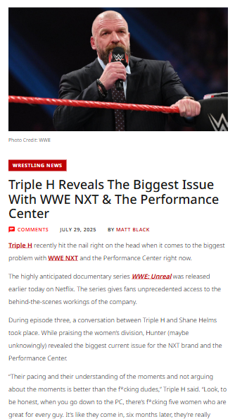 Triple H Calls Out NXT’s Guy Problem