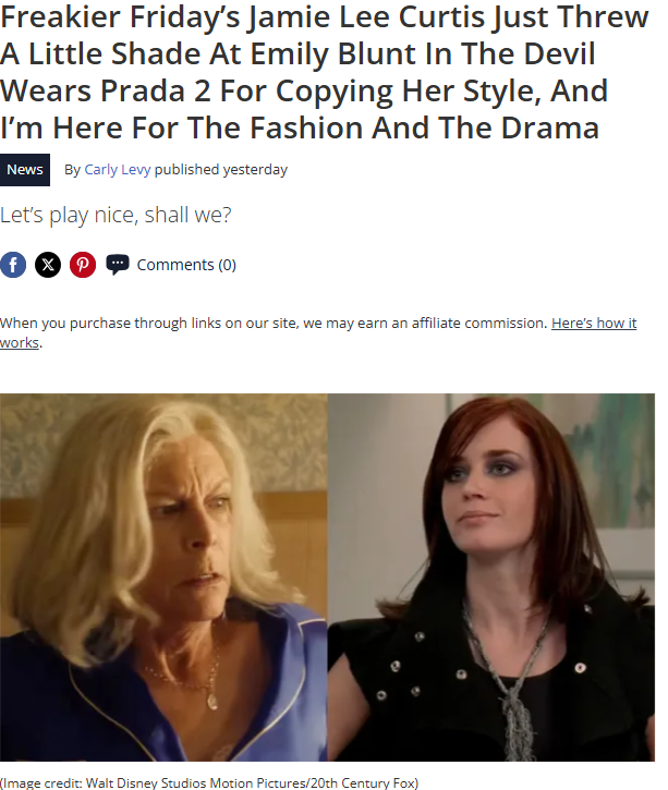 Jamie Lee Curtis Calls Out Emily Blunt’s Prada Look