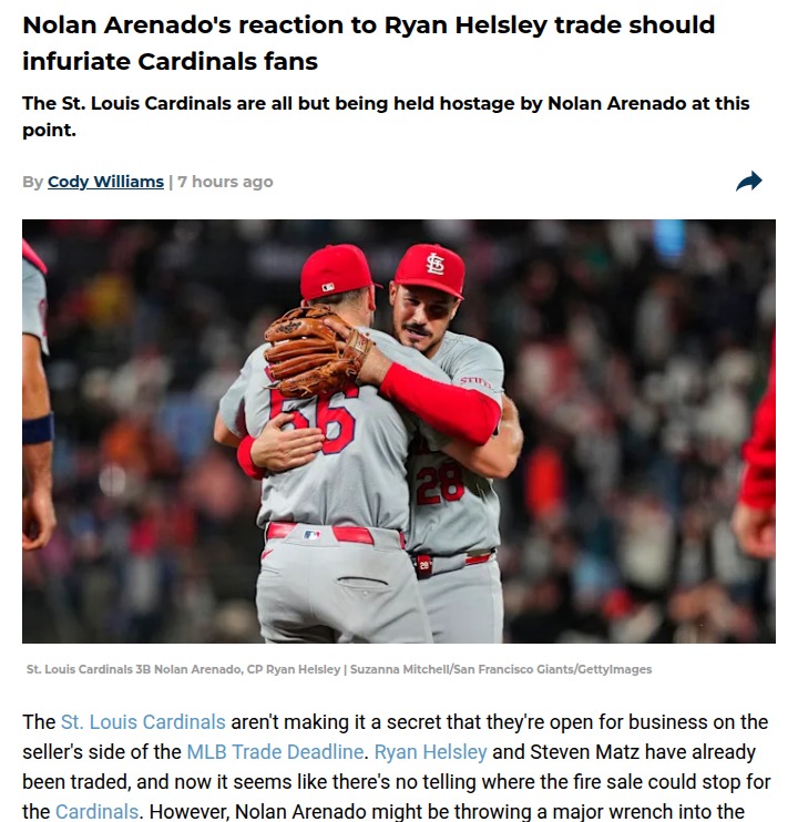 Arenado’s trade stance leaves Cardinals stuck