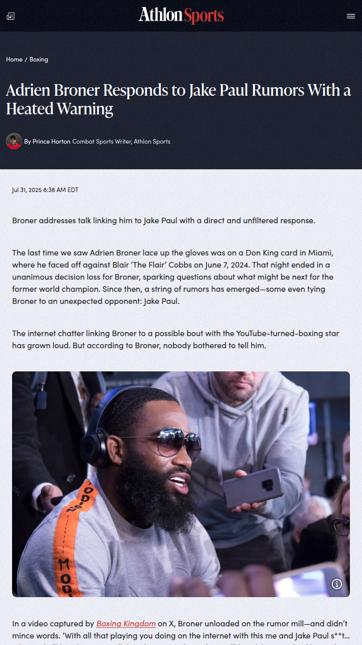 Broner Fires Back at Jake Paul Rumors
