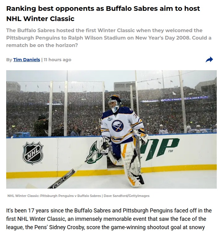 Sabres eye epic Winter Classic return in Buffalo