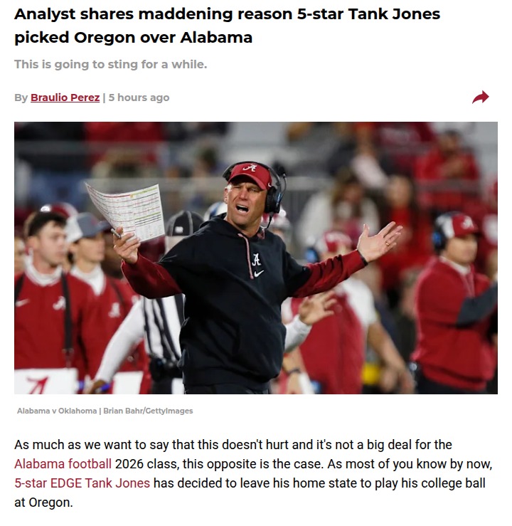 Why Tank Jones left Alabama for Oregon