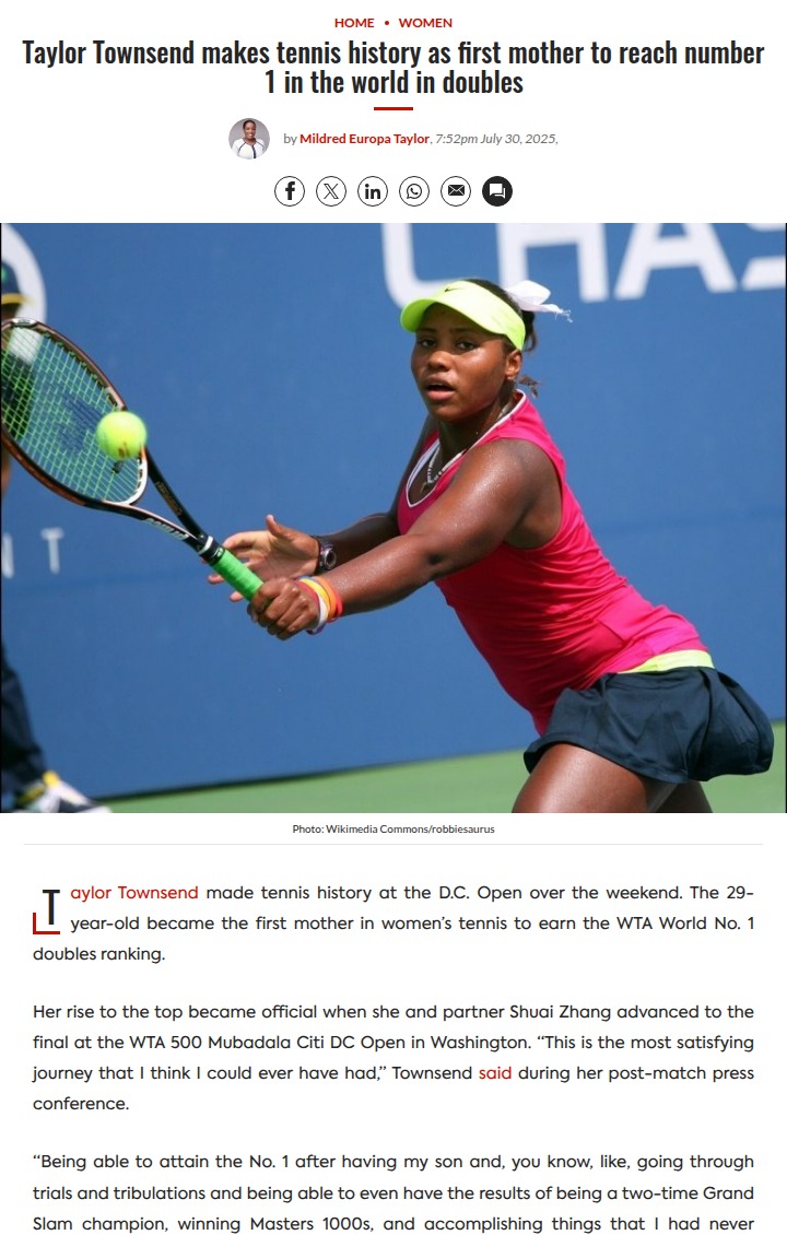 Taylor Townsend: Mom Power to World No. 1!