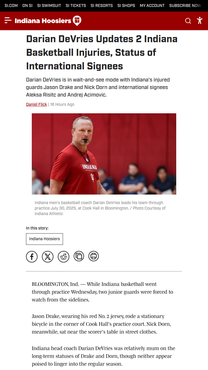 Hoosiers face injury setbacks before Puerto Rico trip