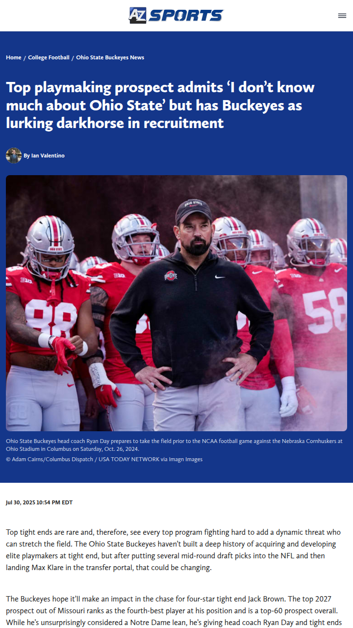 Buckeyes a Darkhorse for Top TE Jack Brown?