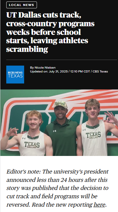 UT Dallas athletes left reeling by sudden cuts
