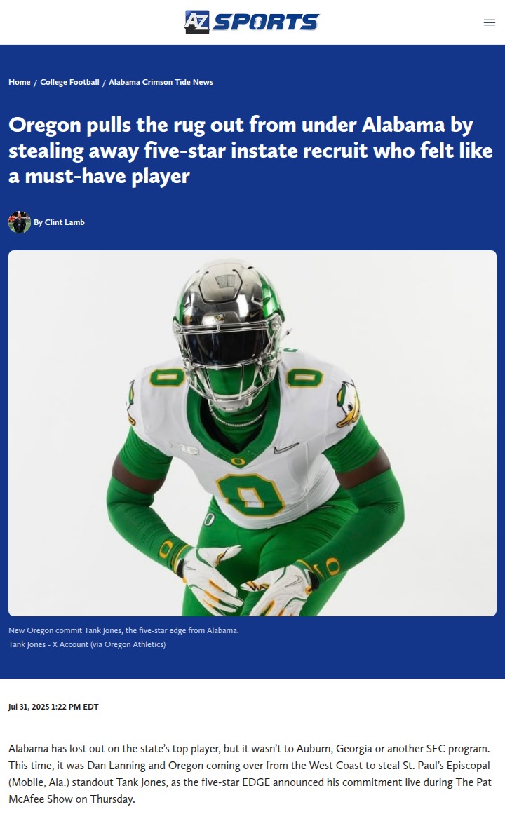 Oregon Nabs Bama's Must-Have Tank Jones