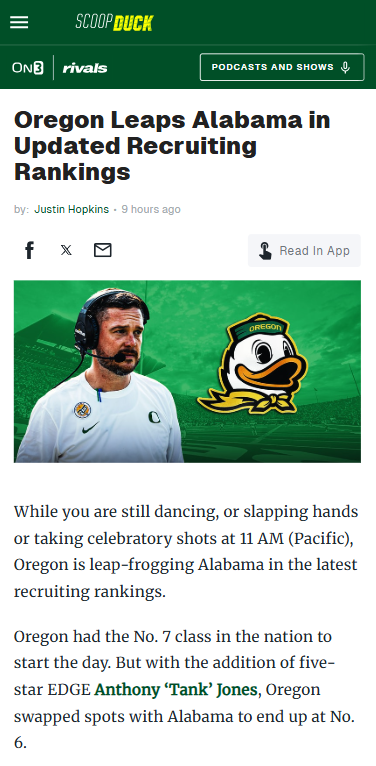 Ducks Leap Bama in Recruiting Showdown