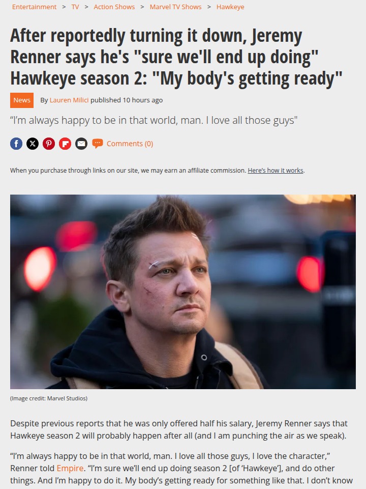 Renner Teases Hawkeye S2 Comeback! 🏹