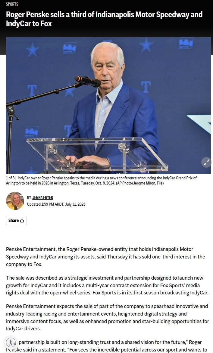 Penske Sells IMS Stake: Fox Takes the Wheel