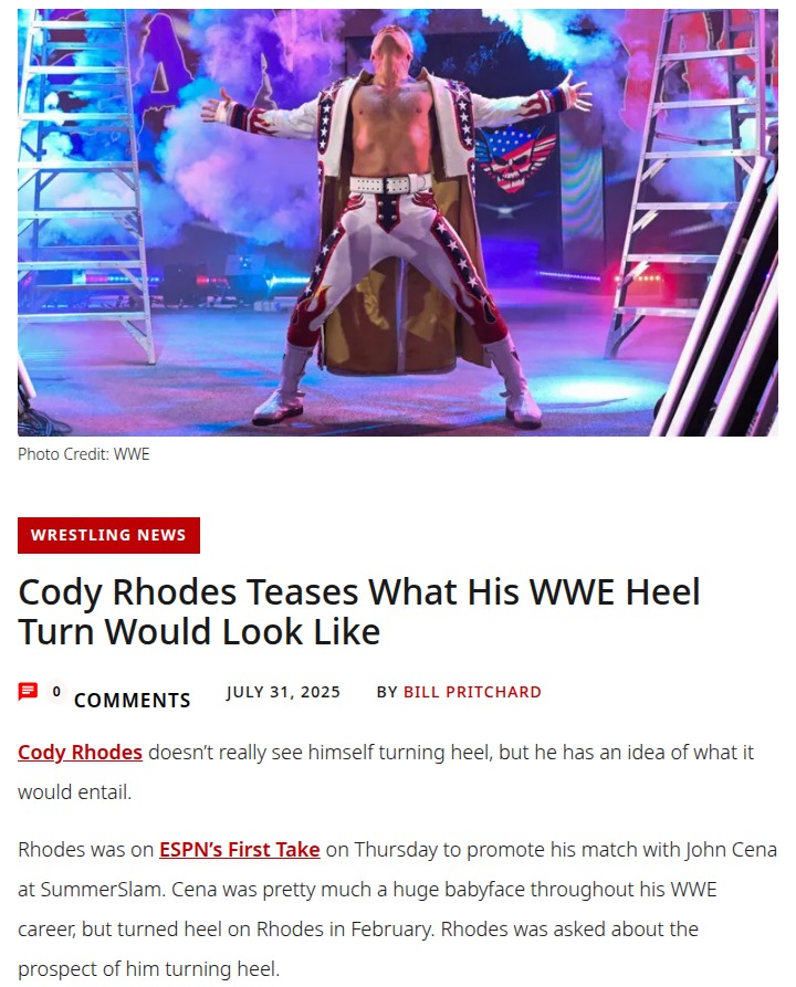 Cody Rhodes Hints at Heel Turn Plans