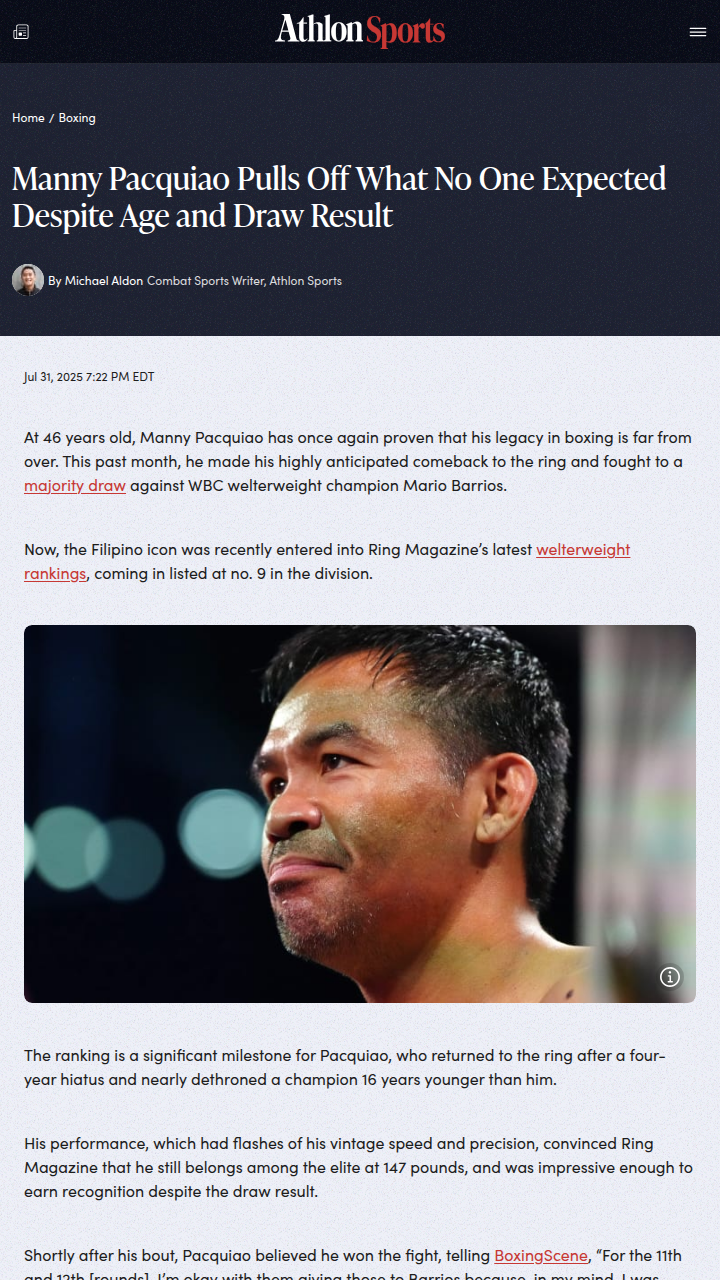 PacMan Nearly Dethrones Barrios at 46!