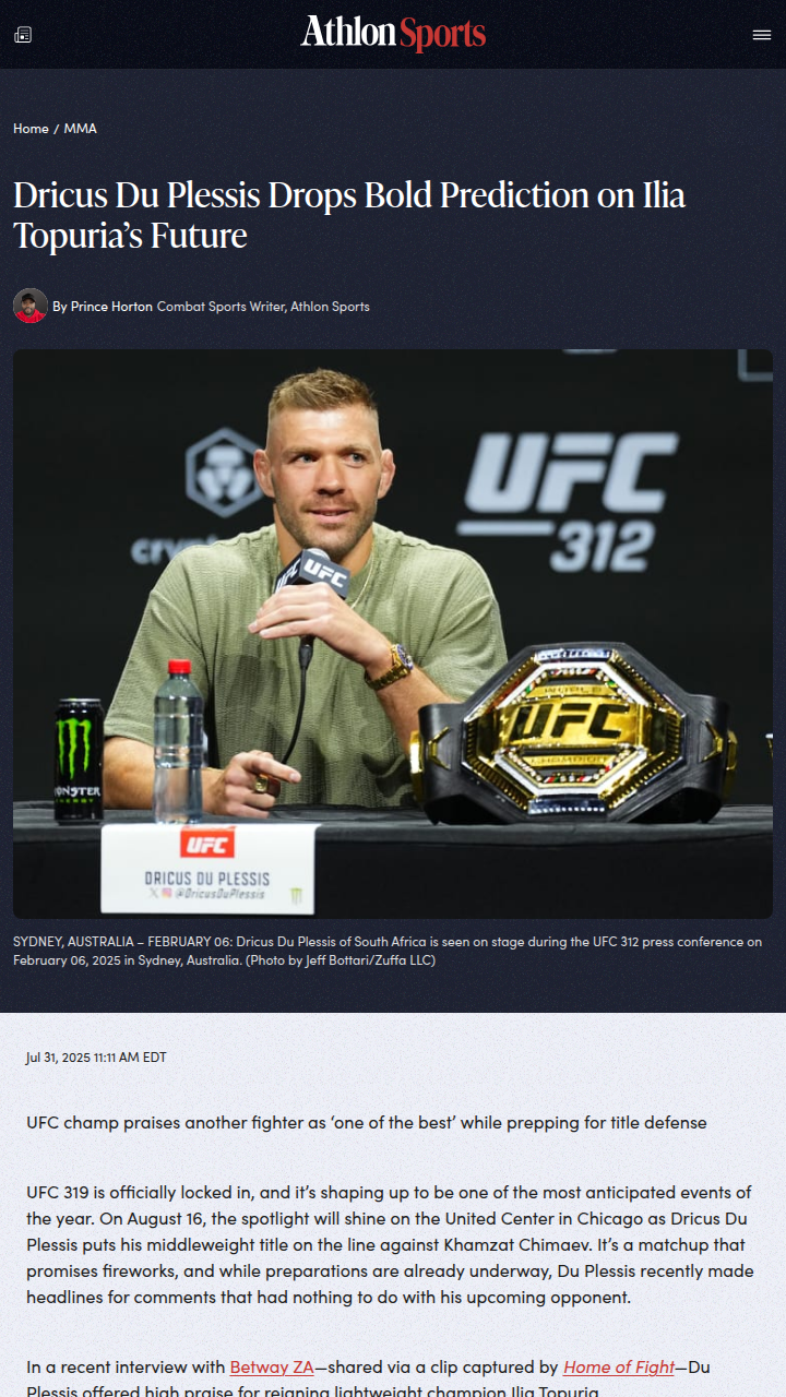 Du Plessis Tips Topuria for UFC Hall of Fame