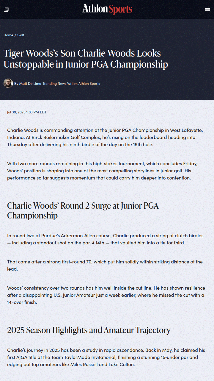 Charlie Woods Ignites Junior PGA Rivalry