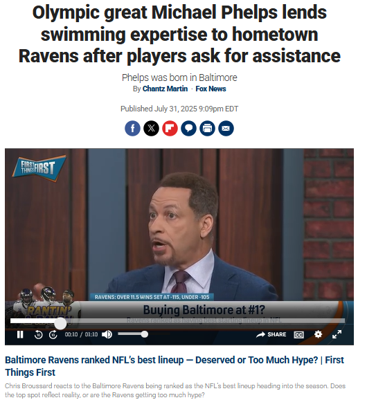 Baltimore Ravens get a swimming lesson from Michael Phelps