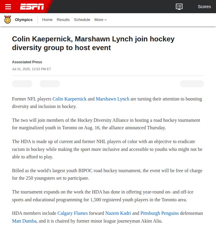 Kaepernick & Lynch bring hockey to Toronto youth