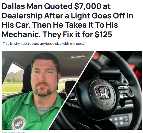 Dallas dealership vs. local mechanic: $7,000 or $125?