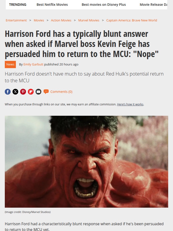Harrison Ford Shuts Down MCU Return Rumors 🚫
