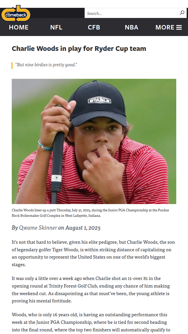 Charlie Woods Eyes Junior Ryder Cup Glory