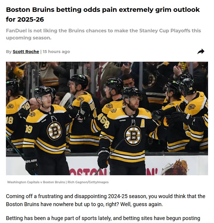 Bruins fans react to bleak 2025-26 odds