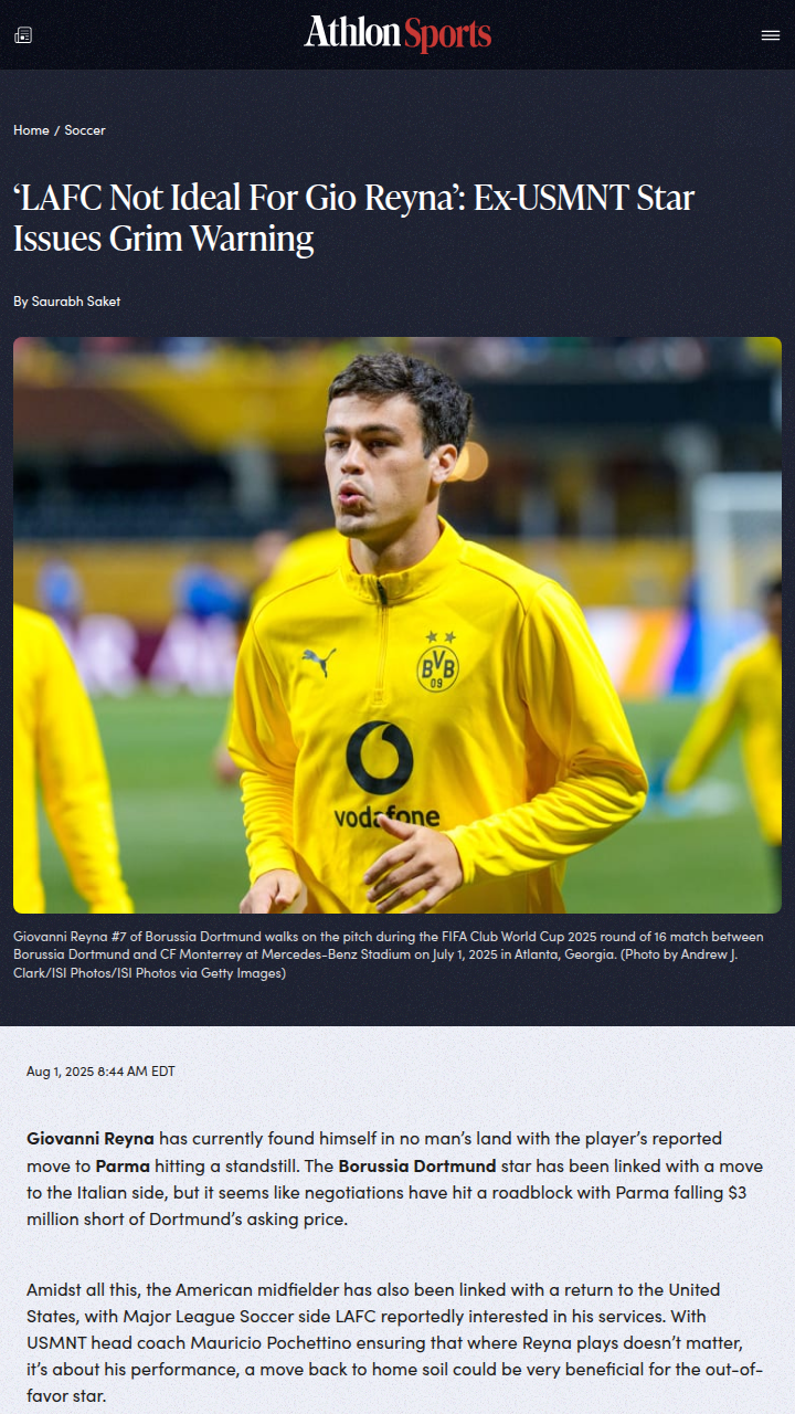 Should Gio Reyna Join LAFC or Stay in Europe?
