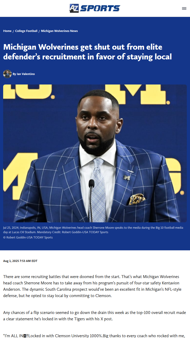 Wolverines Miss Out on Elite Safety to Clemson