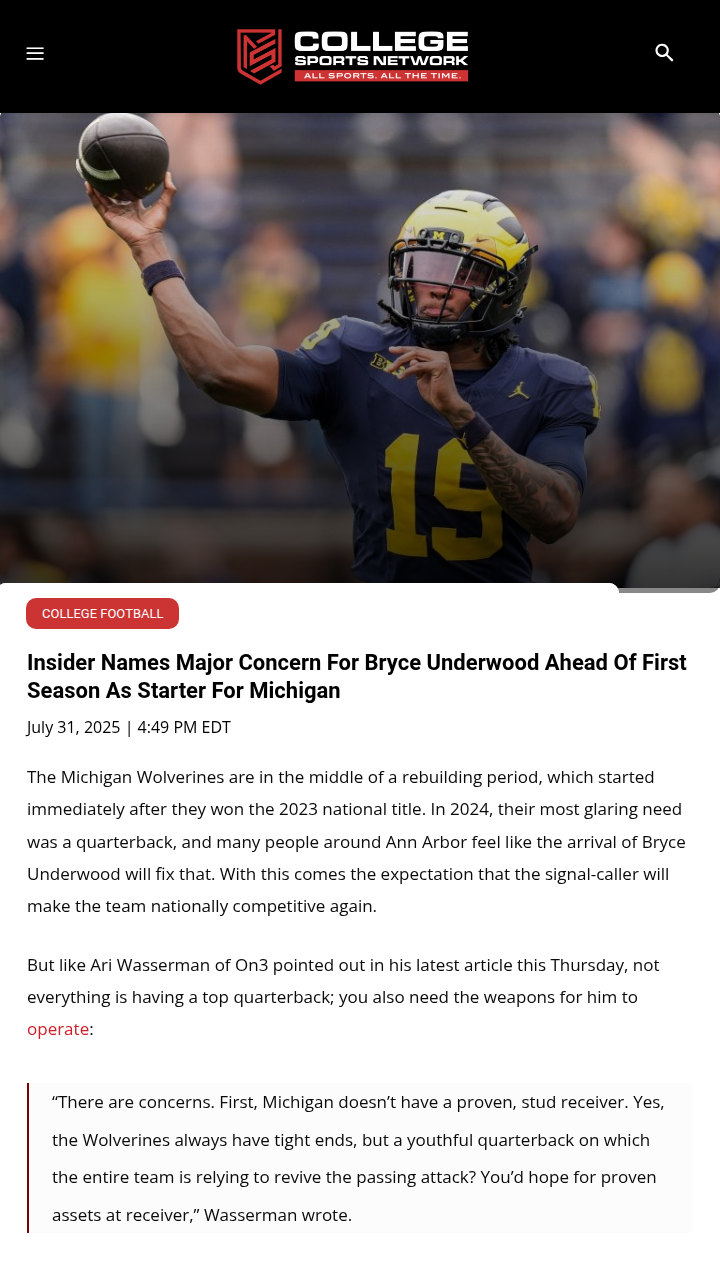 Bryce Underwood Faces Big Test at Michigan